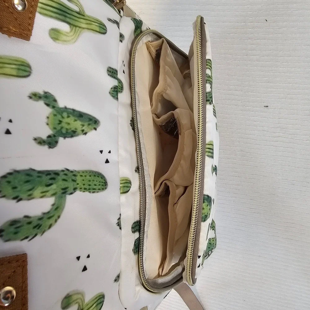 Cactus Print Diaper Bag Backpack White Green Desert Succulent Travel Bag